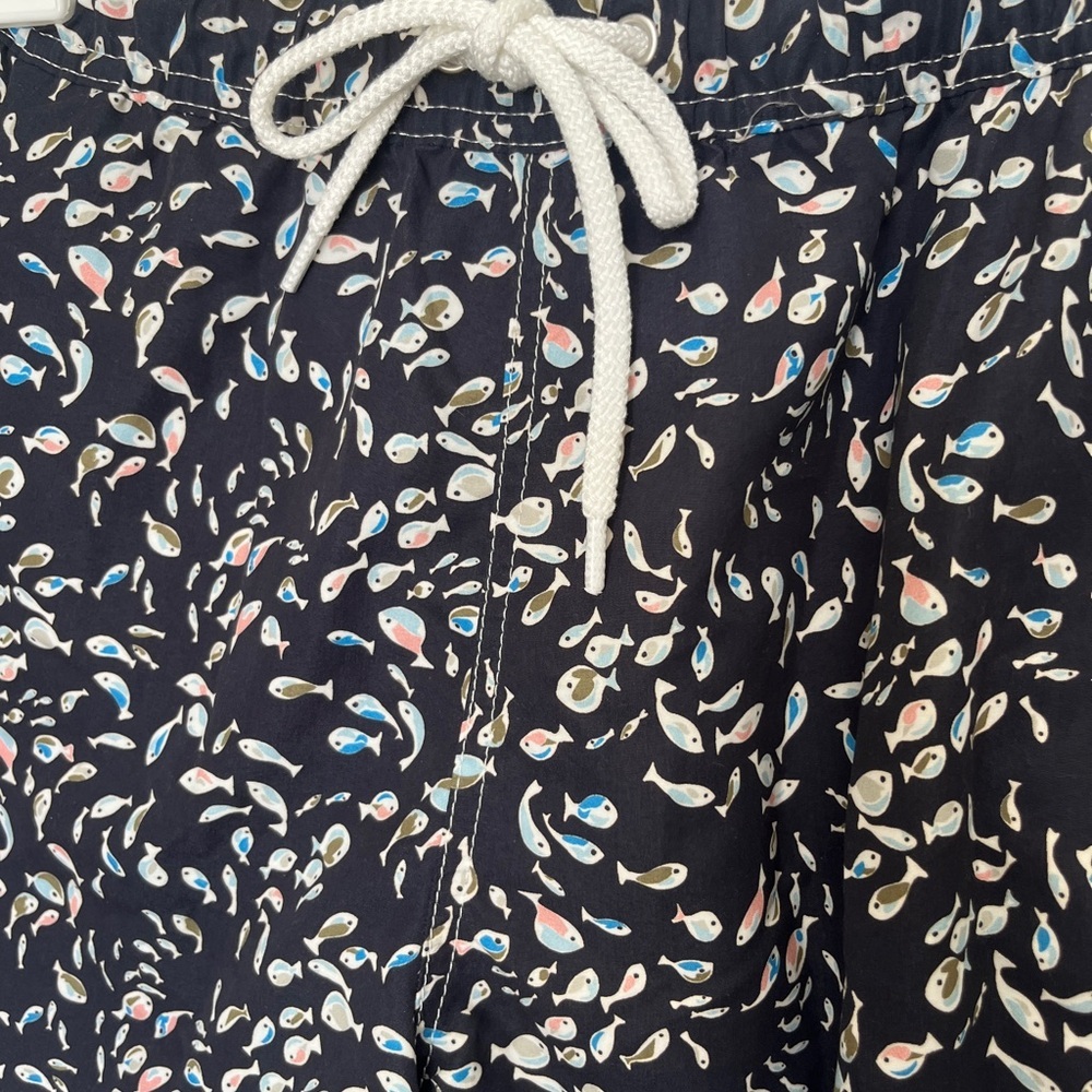 J. Crew Navy Swim Trunks with Colorful Pattern - Picture 2 of 7